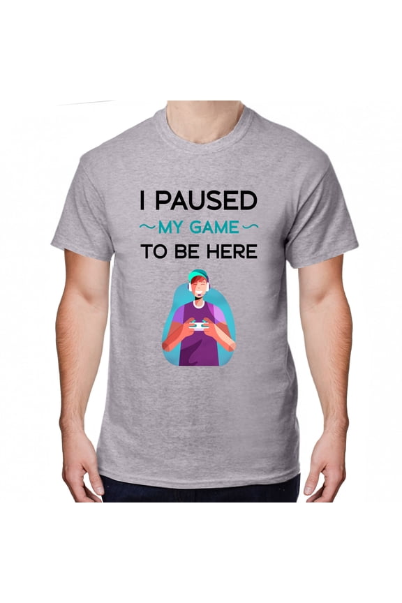 I Paused My Game to Be Here Video Gamer Gift for Men Teenagers Gaming Funny Graphic T-Shirt Style-21 (Gray, Medium)