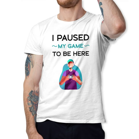 Greenyef Graphics I Paused My Game to Be Here Video Gamer Gift for Men Teenagers Gaming Funny Graphic T-Shirt Style-21 (White, Medium)