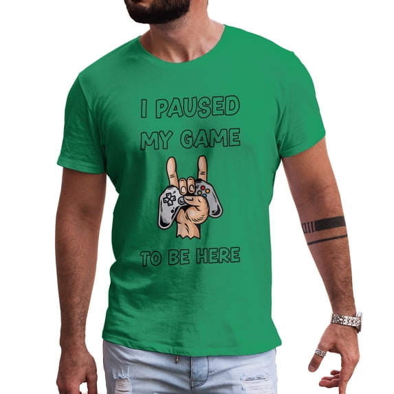 Greenyef Graphics I Paused My Game to Be Here Video Gamer Gift for Men Teenagers Gaming Funny Graphic T-Shirt Style-24 (Antique Irish, X-Large)