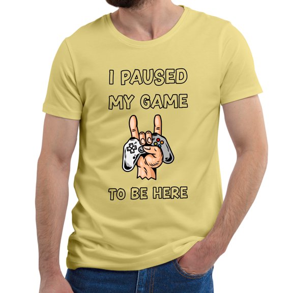 Greenyef Graphics I Paused My Game to Be Here Video Gamer Gift for Men Teenagers Gaming Funny Graphic T-Shirt Style-24 (Cornsilk, Large)
