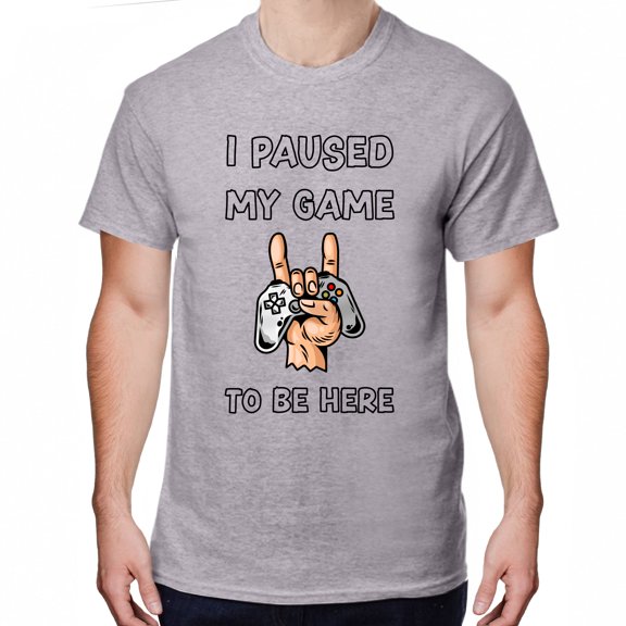 Greenyef Graphics I Paused My Game to Be Here Video Gamer Gift for Men Teenagers Gaming Funny Graphic T-Shirt Style-24 (Gray, Large)