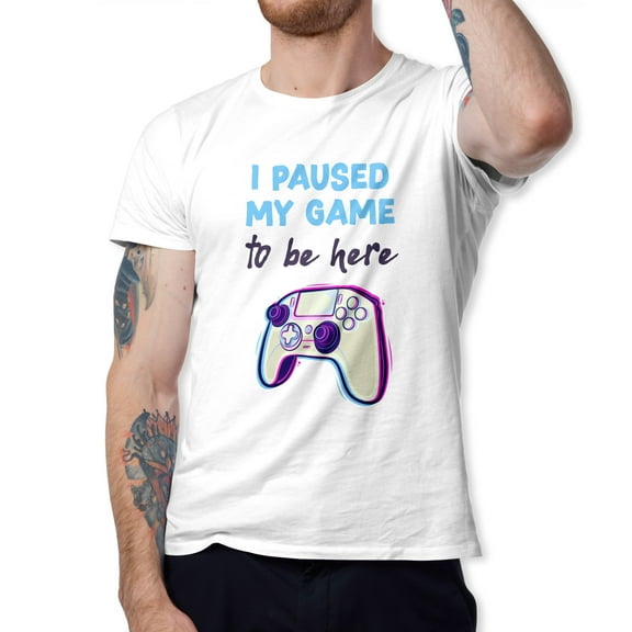Greenyef Graphics I Paused My Game to Be Here Video Gamer Gift for Men Teenagers Gaming Funny Graphic T-Shirt Style-26 (White, Medium)