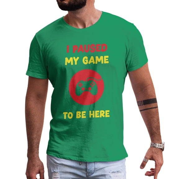 Greenyef Graphics I Paused My Game to Be Here Video Gamer Gift for Men Teenagers Gaming Funny Graphic T-Shirt Style-28 (Antique Irish, X-Large)