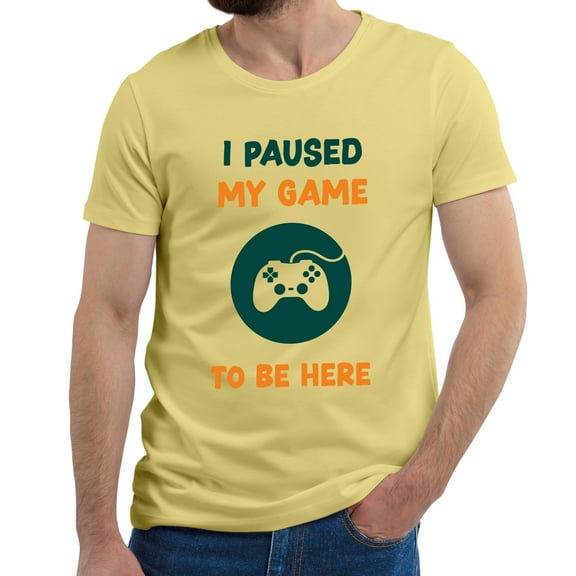 Greenyef Graphics I Paused My Game to Be Here Video Gamer Gift for Men Teenagers Gaming Funny Graphic T-Shirt Style-28 (Cornsilk, X-Large)