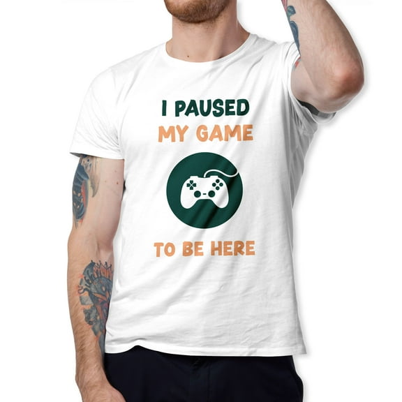 Greenyef Graphics I Paused My Game to Be Here Video Gamer Gift for Men Teenagers Gaming Funny Graphic T-Shirt Style-28 (White, Medium)