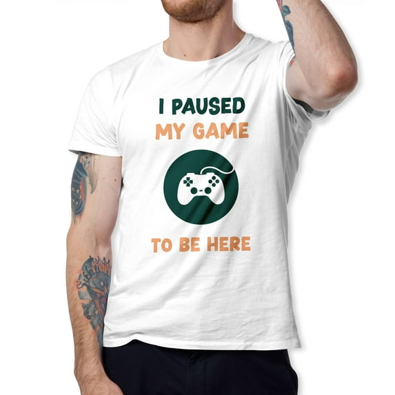 Greenyef Graphics I Paused My Game to Be Here Video Gamer Gift for Men Teenagers Gaming Funny Graphic T-Shirt Style-28 (White, Medium)