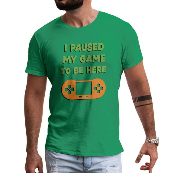 Greenyef Graphics I Paused My Game to Be Here Video Gamer Gift for Men Teenagers Gaming Funny Graphic T-Shirt Style-29 (Antique Irish, Large)