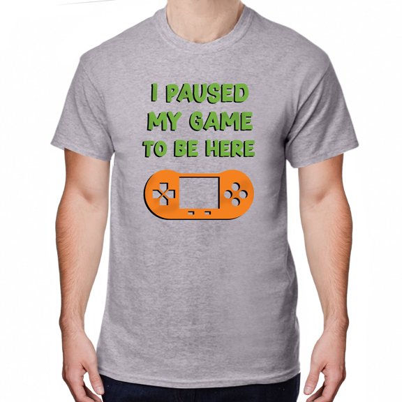 Greenyef Graphics I Paused My Game to Be Here Video Gamer Gift for Men Teenagers Gaming Funny Graphic T-Shirt Style-29 (Gray, Medium)