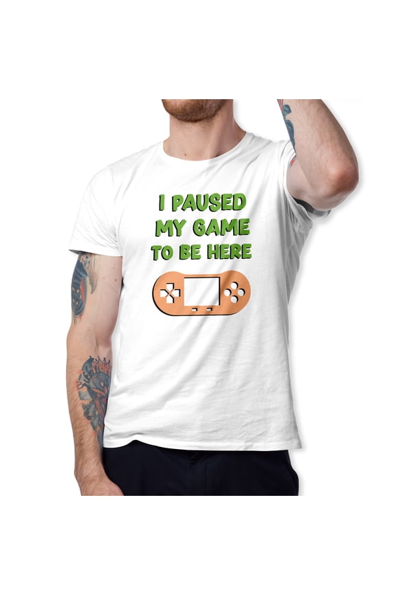 I Paused My Game to Be Here Video Gamer Gift for Men Teenagers Gaming Funny Graphic T-Shirt Style-29 (White, X-Large)