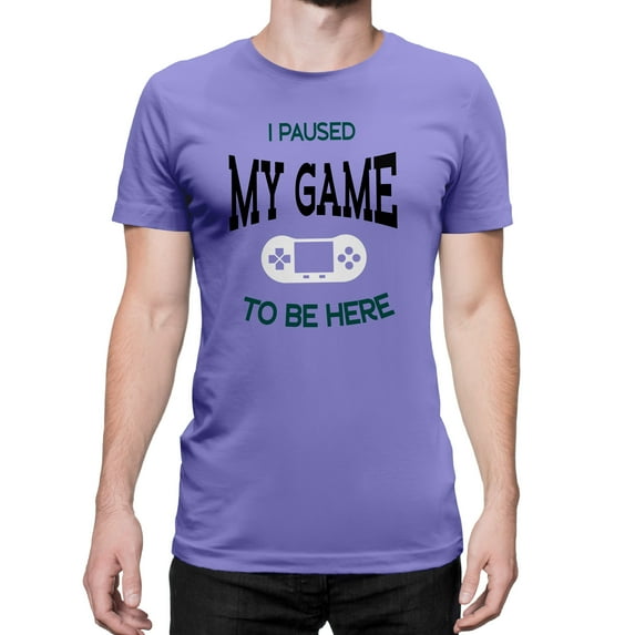 Greenyef Graphics I Paused My Game to Be Here Video Gamer Gift for Men Teenagers Gaming Funny Graphic T-Shirt Style-30 (Violet, Medium)