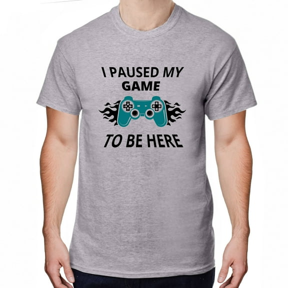 Greenyef Graphics I Paused My Game to Be Here Video Gamer Gift for Men Teenagers Gaming Funny Graphic T-Shirt Style-33 (Gray, Large)