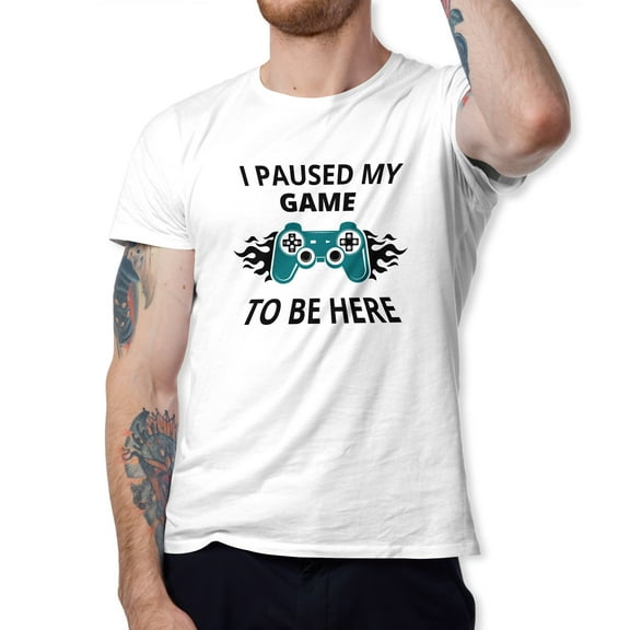 Greenyef Graphics I Paused My Game to Be Here Video Gamer Gift for Men Teenagers Gaming Funny Graphic T-Shirt Style-33 (White, Large)