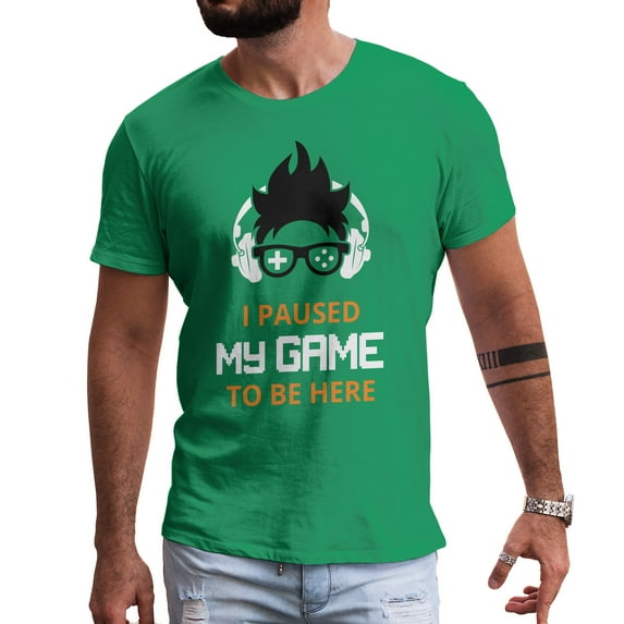 Greenyef Graphics I Paused My Game to Be Here Video Gamer Gift for Men Teenagers Gaming Funny Graphic T-Shirt Style-35 (Antique Irish, Large)