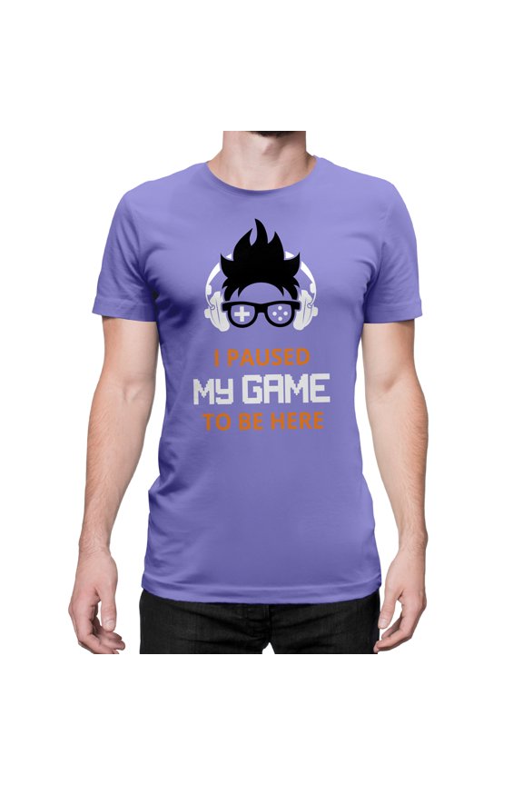 I Paused My Game to Be Here Video Gamer Gift for Men Teenagers Gaming Funny Graphic T-Shirt Style-35 (Violet, Medium)