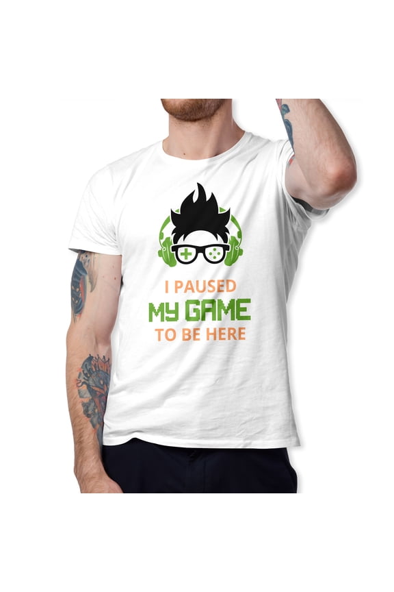 I Paused My Game to Be Here Video Gamer Gift for Men Teenagers Gaming Funny Graphic T-Shirt Style-35 (White, Medium)