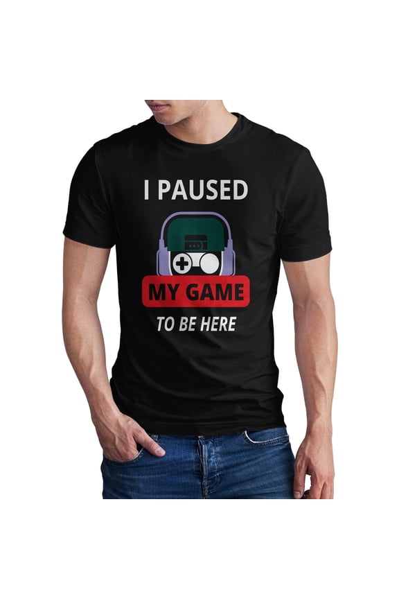 I Paused My Game to Be Here Video Gamer Gift for Men Teenagers Gaming Funny Graphic T-Shirt Style-40 (Black, Large)