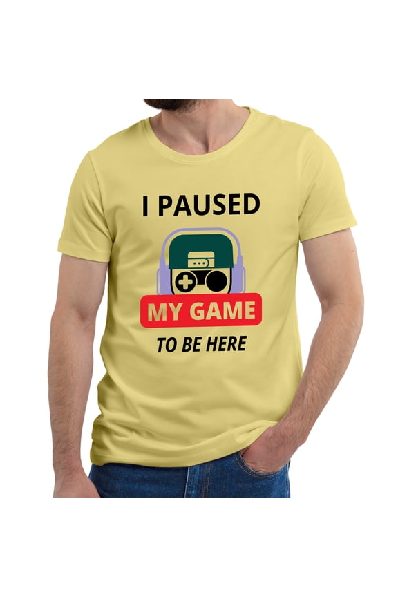 I Paused My Game to Be Here Video Gamer Gift for Men Teenagers Gaming Funny Graphic T-Shirt Style-40 (Cornsilk, X-Large)
