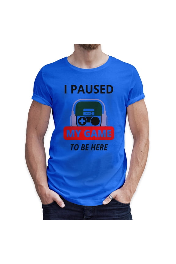 I Paused My Game to Be Here Video Gamer Gift for Men Teenagers Gaming Funny Graphic T-Shirt Style-40 (Royal Blue, X-Large)