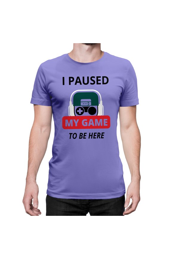 I Paused My Game to Be Here Video Gamer Gift for Men Teenagers Gaming Funny Graphic T-Shirt Style-40 (Violet, Large)