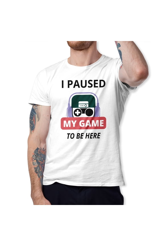 I Paused My Game to Be Here Video Gamer Gift for Men Teenagers Gaming Funny Graphic T-Shirt Style-40 (White, Large)
