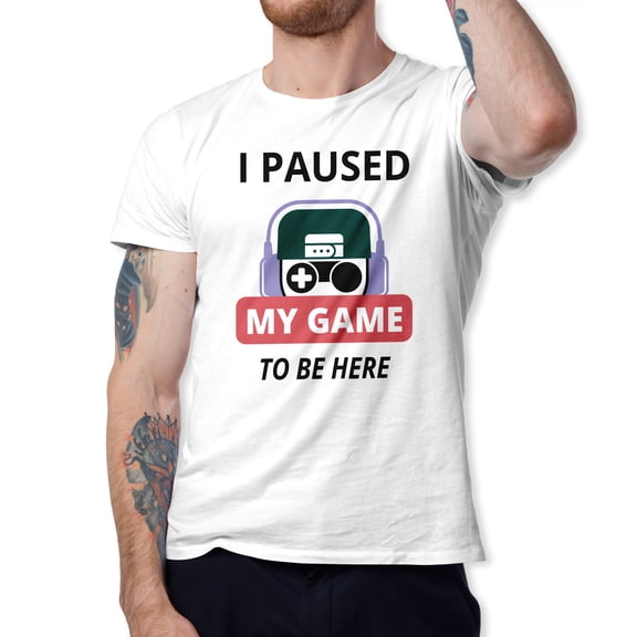 Greenyef Graphics I Paused My Game to Be Here Video Gamer Gift for Men Teenagers Gaming Funny Graphic T-Shirt Style-40 (White, Medium)
