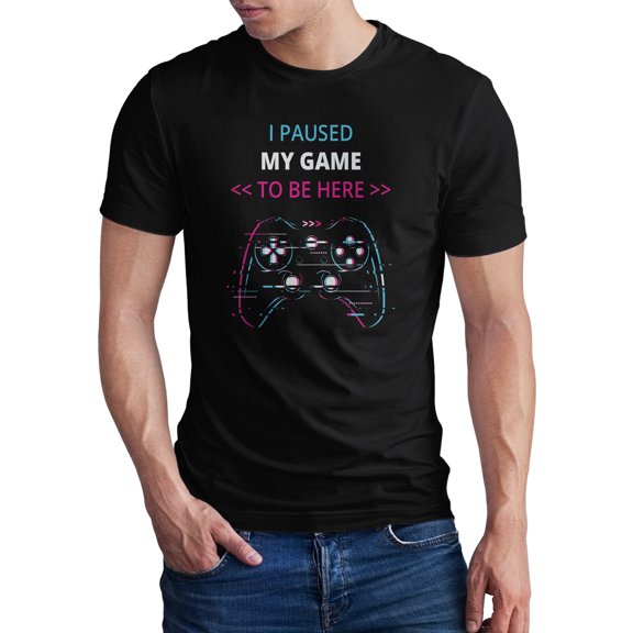 Greenyef Graphics I Paused My Game to Be Here Video Gamer Gift for Men Teenagers Gaming Funny Graphic T-Shirt Style-41 (Black, Medium)