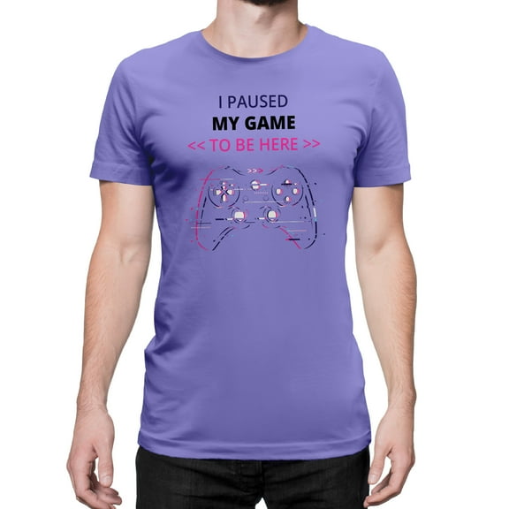 Greenyef Graphics I Paused My Game to Be Here Video Gamer Gift for Men Teenagers Gaming Funny Graphic T-Shirt Style-41 (Violet, Large)