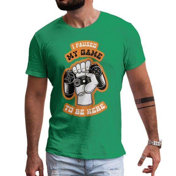 Greenyef Graphics I Paused My Game to Be Here Video Gamer Gift for Men Teenagers Gaming Funny Graphic T-Shirt Style-44 (Antique Irish, Medium)