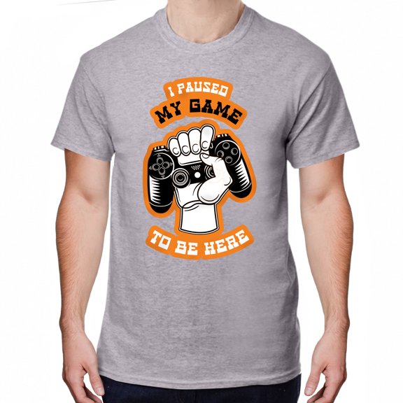 Greenyef Graphics I Paused My Game to Be Here Video Gamer Gift for Men Teenagers Gaming Funny Graphic T-Shirt Style-44 (Gray, Medium)