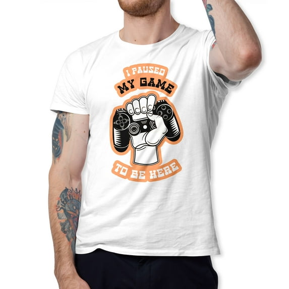 Greenyef Graphics I Paused My Game to Be Here Video Gamer Gift for Men Teenagers Gaming Funny Graphic T-Shirt Style-44 (White, Medium)