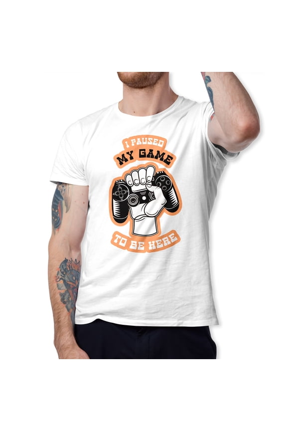I Paused My Game to Be Here Video Gamer Gift for Men Teenagers Gaming Funny Graphic T-Shirt Style-44 (White, X-Large)