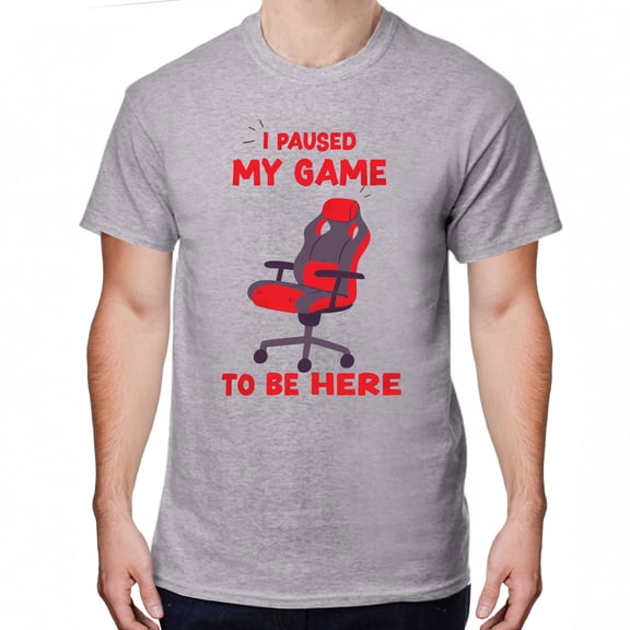 Greenyef Graphics I Paused My Game to Be Here Video Gamer Gift for Men Teenagers Gaming Funny Graphic T-Shirt Style-46 (Gray, Large)