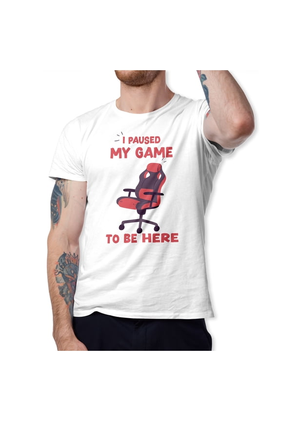 I Paused My Game to Be Here Video Gamer Gift for Men Teenagers Gaming Funny Graphic T-Shirt Style-46 (White, Medium)
