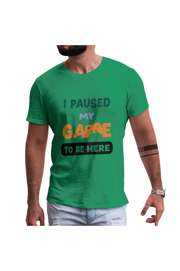 I Paused My Game to Be Here Video Gamer Gift for Men Teenagers Gaming Funny Graphic T-Shirt Style-48 (Antique Irish, Medium)