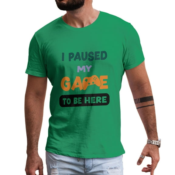 Greenyef Graphics I Paused My Game to Be Here Video Gamer Gift for Men Teenagers Gaming Funny Graphic T-Shirt Style-48 (Antique Irish, X-Large)