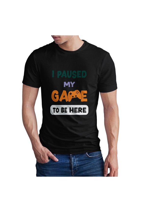 I Paused My Game to Be Here Video Gamer Gift for Men Teenagers Gaming Funny Graphic T-Shirt Style-48 (Black, Large)