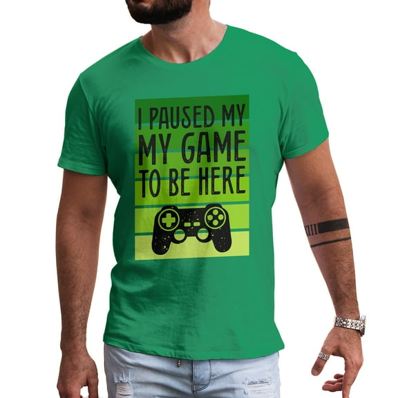 Greenyef Graphics I Paused My Game to Be Here Video Gamer Gift for Men Teenagers Gaming Funny Graphic T-Shirt Style-49 (Antique Irish, Large)