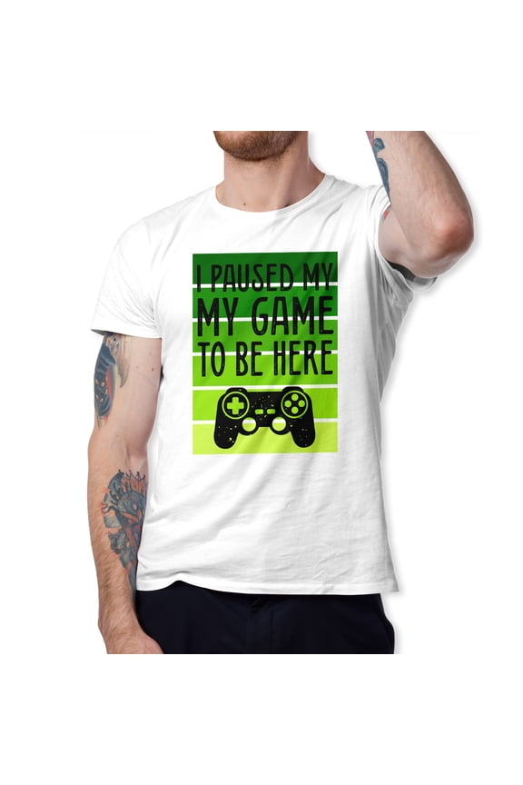 I Paused My Game to Be Here Video Gamer Gift for Men Teenagers Gaming Funny Graphic T-Shirt Style-49 (White, Medium)