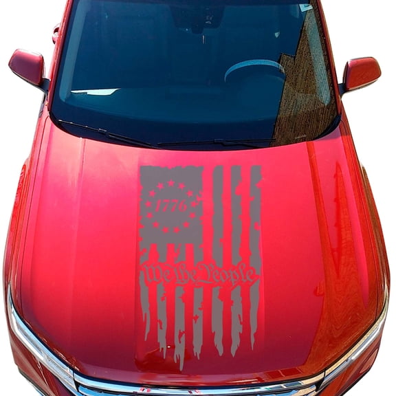 Greenyef Graphics We The People Betsy Ross Flag 1776 Distressed American USA US Flag Hood Vinyl Decal Sticker Preamble of The US Constitution fits most Pickup Trucks (23" x 36", Gray)