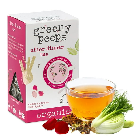 Greenypeeps After Dinner Tea - Organic Fennel Tea Bags with Ginger, Lime Tree Leaves, Rose Petals, Peppercorns and Cloves - A Subtle Calming Tea to Support Digestion - Fairtrade Certified - 15 Count