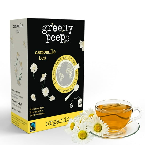 Greenypeeps Organic Chamomile Tea Bags Caffeine Free - Fresh and Pure Floral Infusion with Subtle Sweetness - Chamomile Herbal Tea Bags - Eco Friendly - Camomile Tea Non Caffeinated - 50 Count