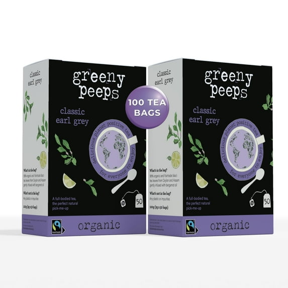 Greenypeeps Organic Earl Grey Tea Bags - Classic Earl Gray Tea Recipe with Ceylon Uva and Assam Black Tea Plus Bergamot - Fairtrade - Timeless and Refined - Delicious Iced or Hot Tea Bags - 100 ct