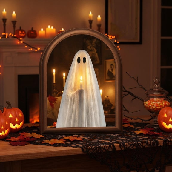 Greepy Ghost Mirror Halloween Decorations Indoor, Horror Swing Ghost Halloween Decor, Scary Vintage Light Spooky Home Decor for Wall, Shelf, Table
