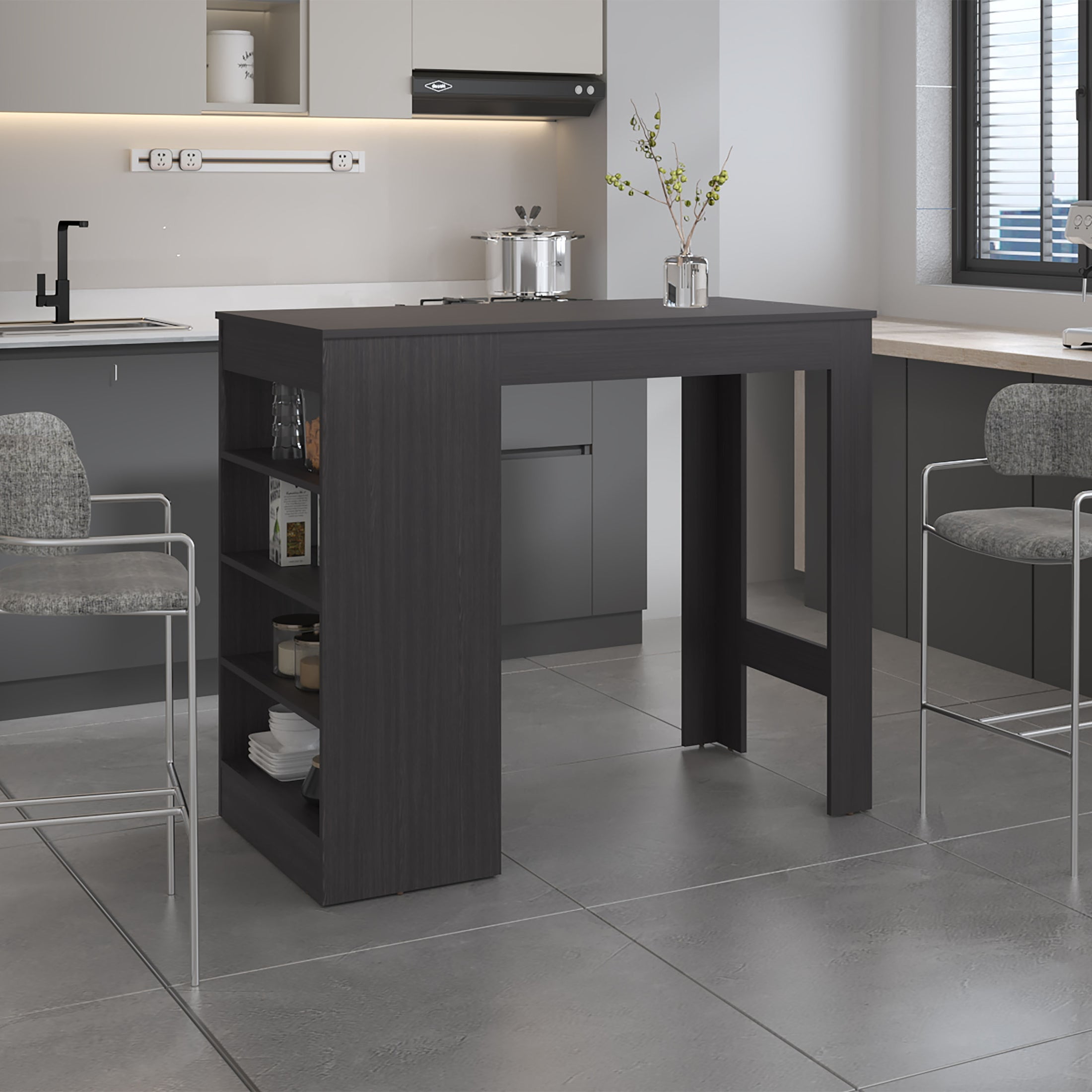 Greer Bar Table with 4 Storage Shelves, Compact Home Bar or Kitchen Furniture, Space-Saving Modern Design