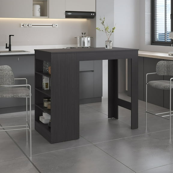 Greer Bar Table with 4 Storage Shelves, Compact Home Bar or Kitchen Furniture, Space-Saving Modern Design