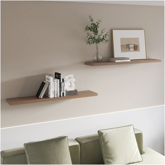 Light Brown Floating Shelf Set of 2, Wall Mounted Storage Shelves for Modern Home Decor