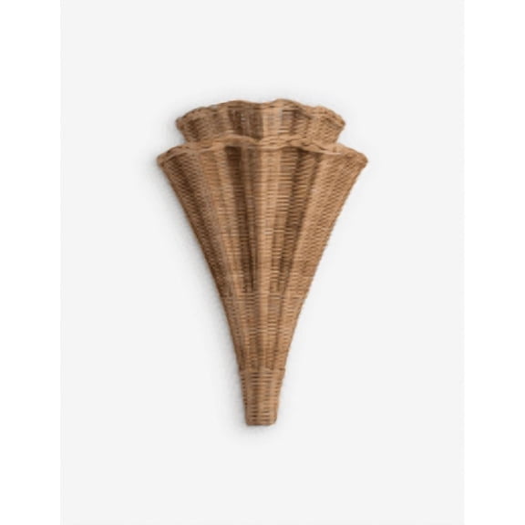 Greer Wall Sconce with Handwoven Wicker Shades and Scalloped Edges in Vintage Gold Leaf Finish for Bathroom, Living Room, Covered Outdoor Space