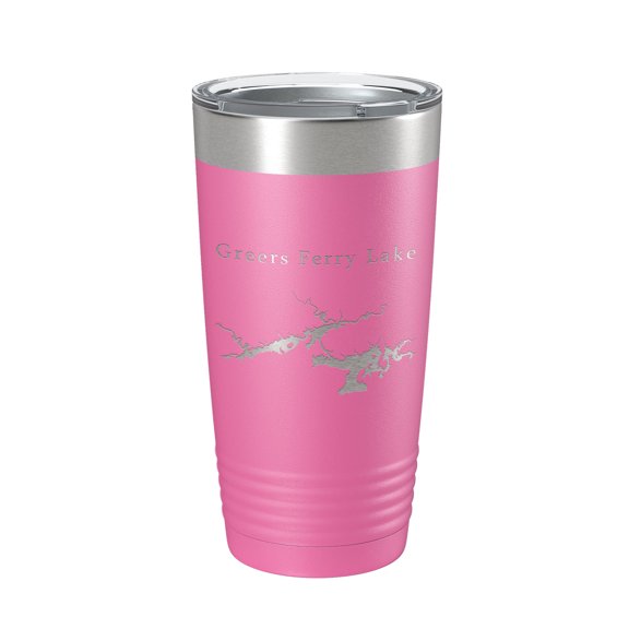 Greers Ferry Lake Map Tumbler Travel Mug Insulated Laser Engraved Coffee Cup Arkansas 20 oz Pink