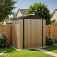 thumbnail image 1 of Greesum 6x4FT Outdoor Storage Shed, Utility Tool Shed Metal Storage Garden Shed with Door & Lock for Patio Storage, Brown, 1 of 7