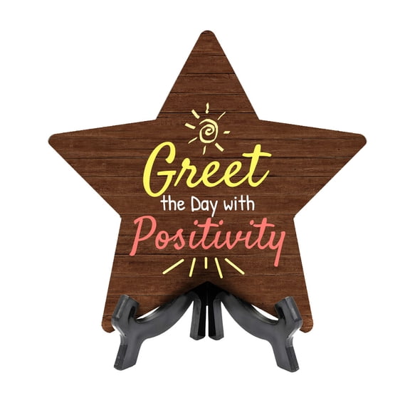 Greet the Day with Positivity Star Table Sign (7" x 7") Religious Decor | Church And Home Table Signs